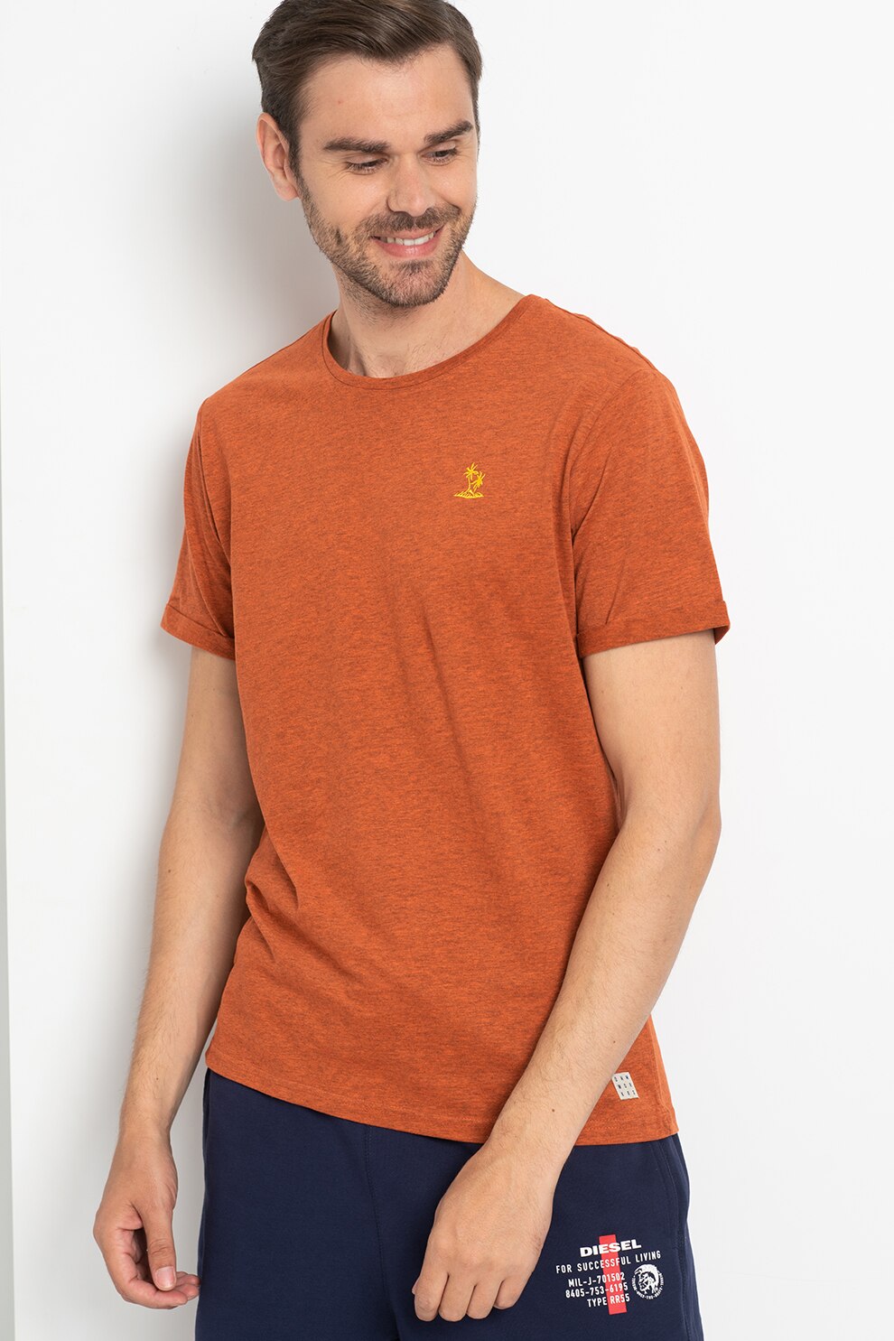 BLEND, Tricou din amestec de bumbac organic, Rosu caramiziu