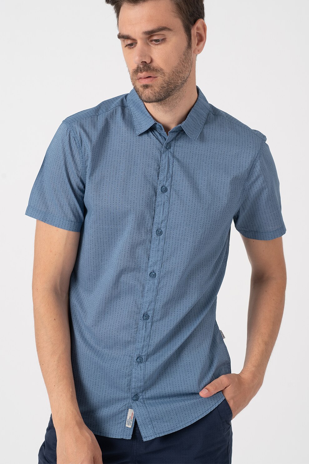 BLEND, Camasa cu maneci scurte si model discret, Albastru prafuit