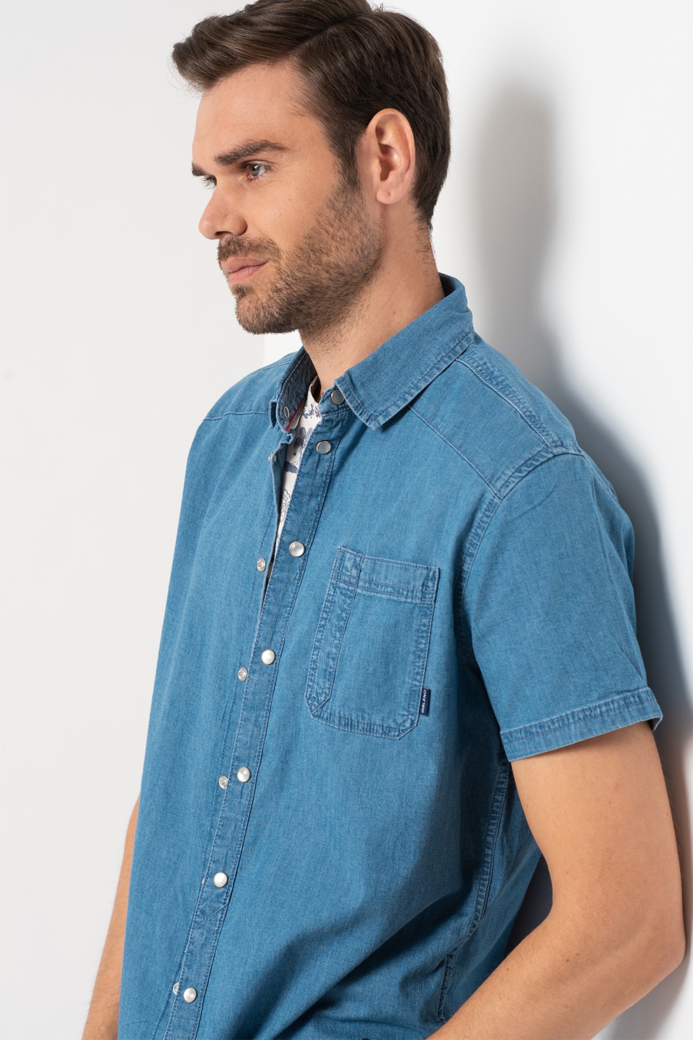 BLEND, Camasa din denim cu buzunr pe piept, Albastru