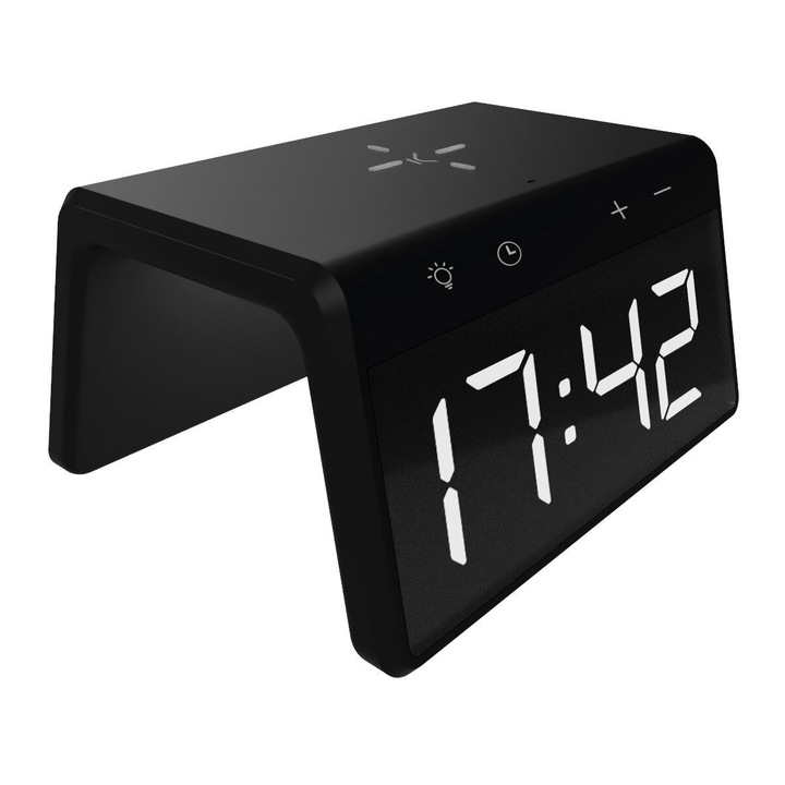 Ceas cu Alarma Ksix cu Incarcare Rapida Wireless 7.5W-10W Negru