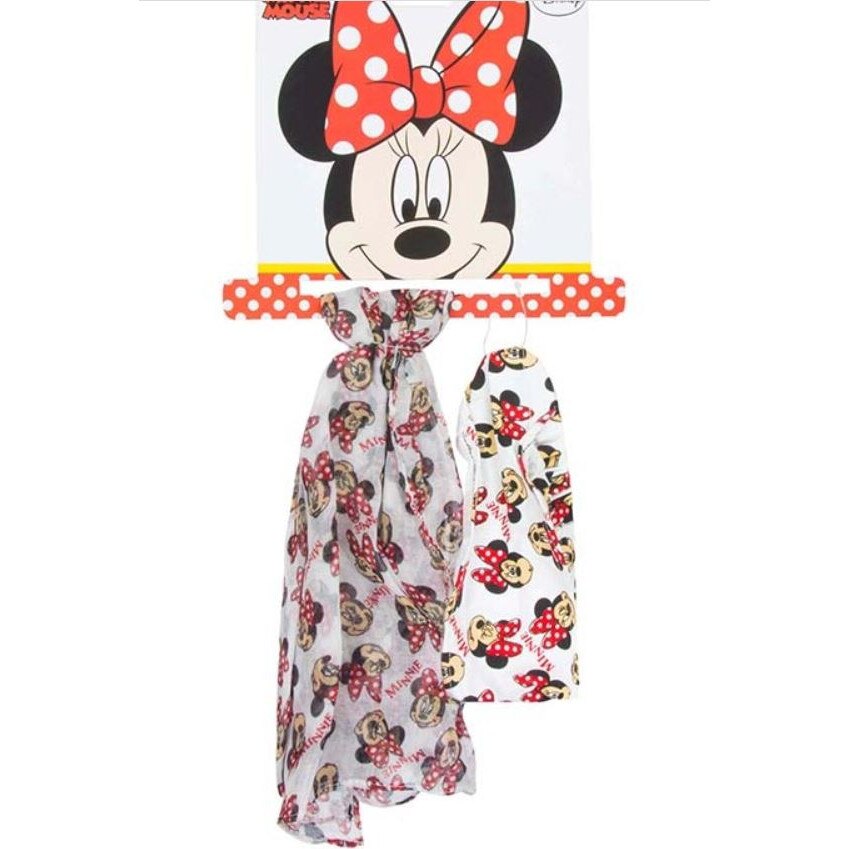 Set esarfa si bentita Minnie Mouse 120x25 cm + 3 ani Alb