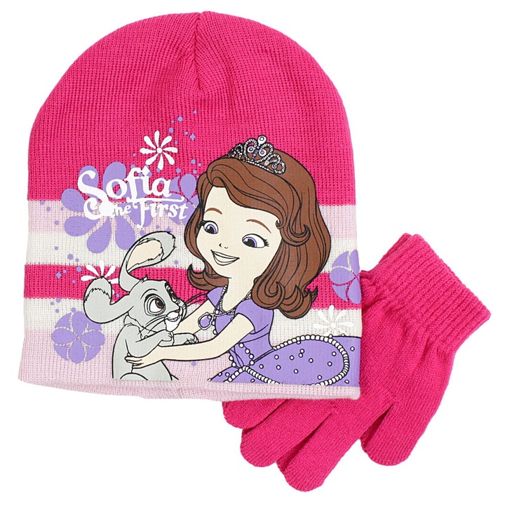 Caciula si manusi tricotate Printesa Sofia 7209, Fucsia