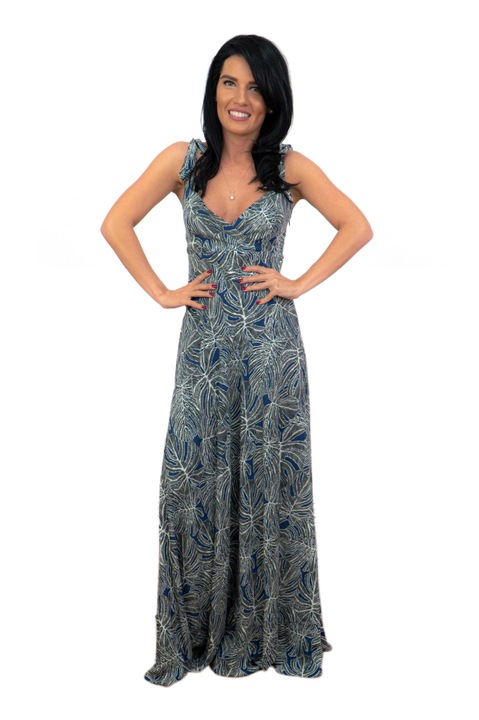 Rochie lunga cu imprimeu gri