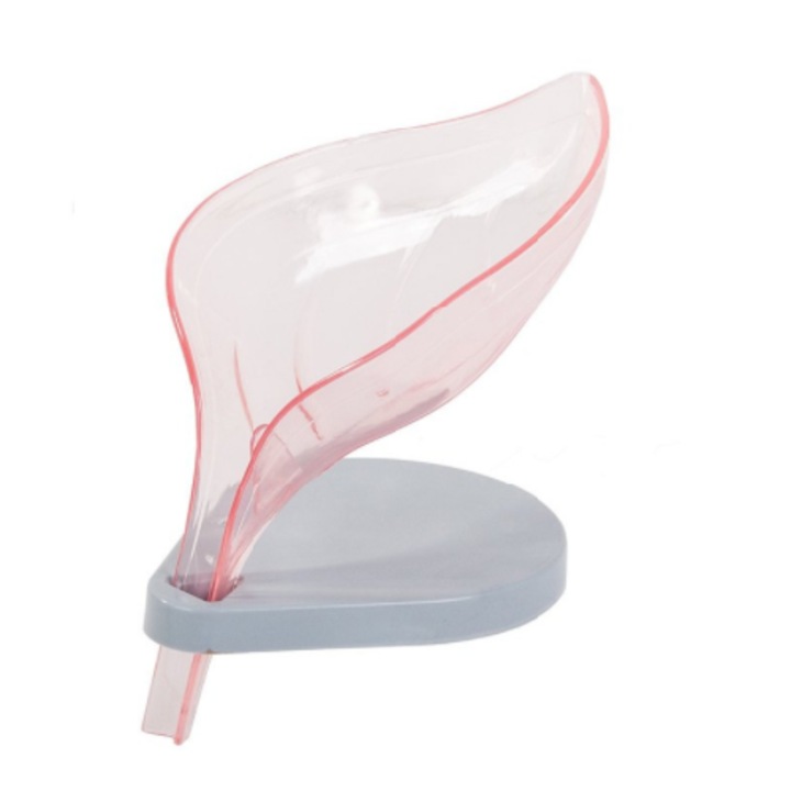 Suport pentru sapun in forma de frunza, Merystyle, Plastic, Roz/Gri
