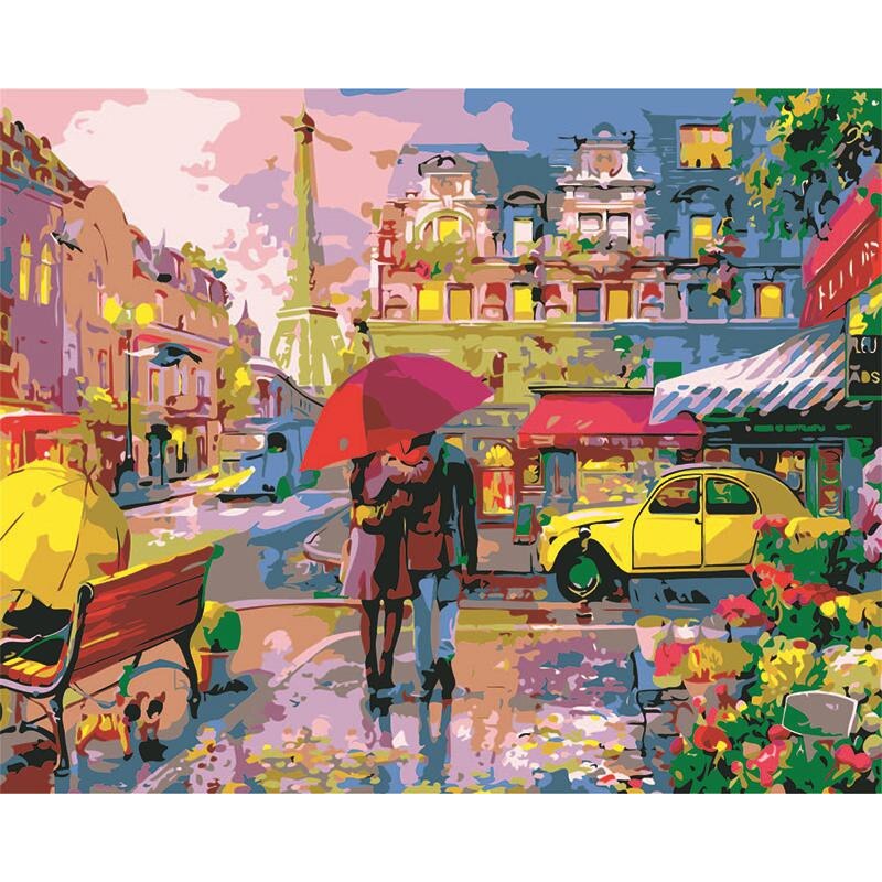 Set pictura pe numere Idila la Paris, 40*50cm, panza bumbac pe rama de lemn