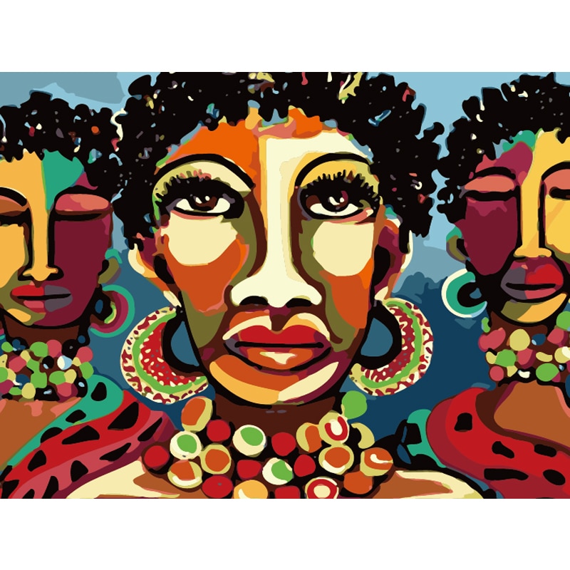 Set pictura pe numere Femei africane,40*50cm, panza pe rama de lemn