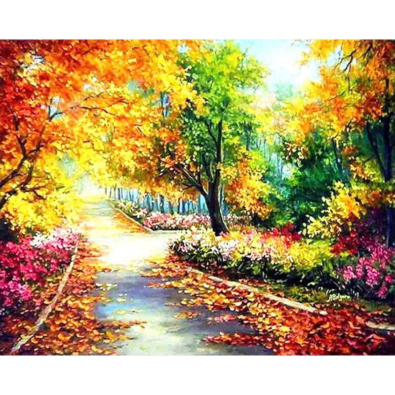 Set pictura pe numere Carare in padure , 40*50cm,panza pe rama de lemn