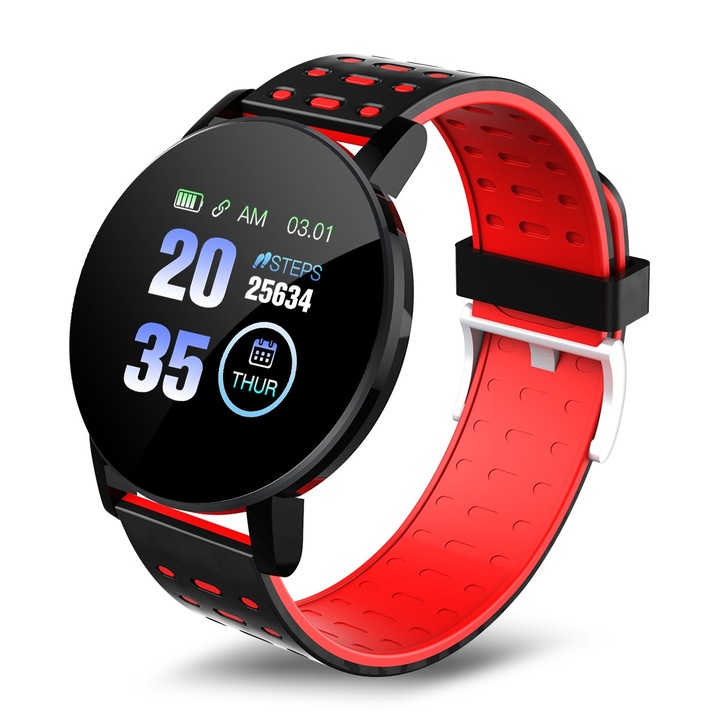 Смарт Гривна Smartis 119 Plus Waterproof, Android, iOS/ Android, Bluetooth, Водоустойчив, Кръвно, Пулс, Tracker, Крачкомер, Червен