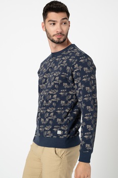 BLEND, Bluza sport de bumbac organic cu imprimeu, bleumarin, maro taupe BLEND, Bluza sport de bumbac organic cu imprimeu, bleumarin, maro taupe