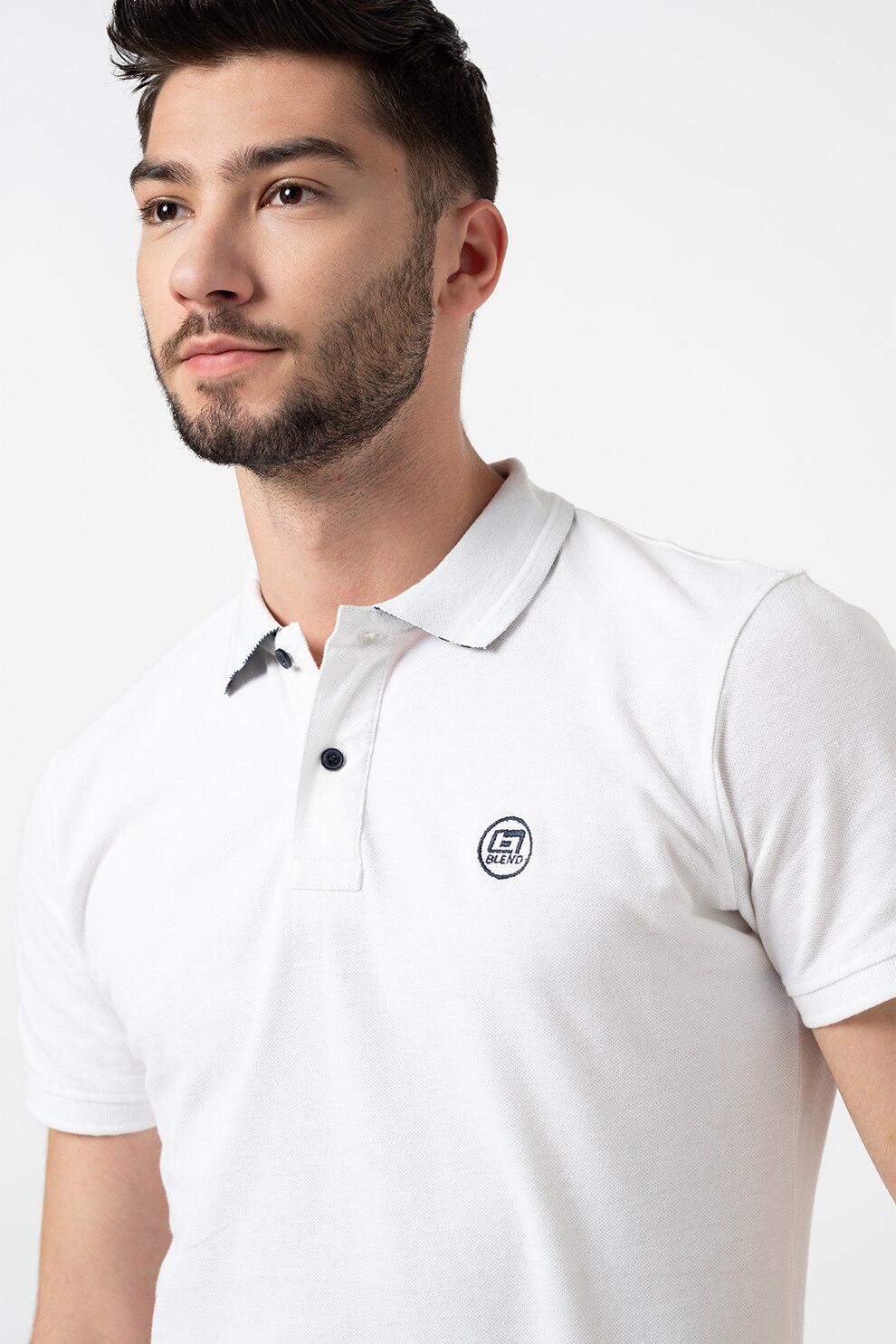 BLEND, Tricou polo de bumbac organic cu broderie logo, Alb