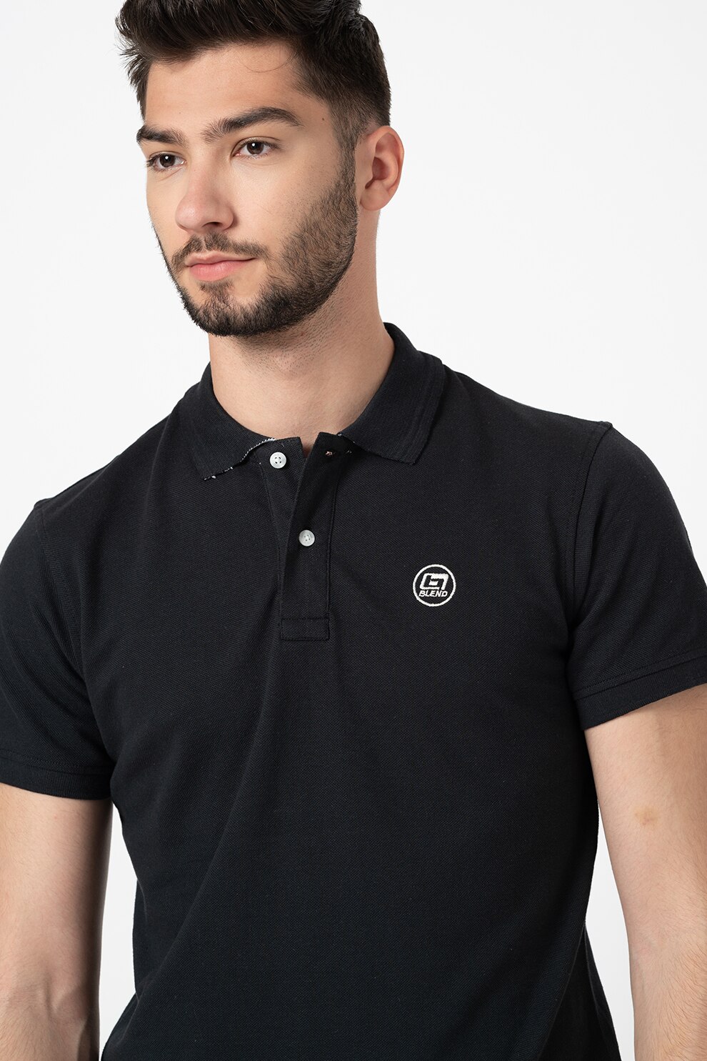BLEND, Tricou polo de bumbac organic cu broderie logo, Negru