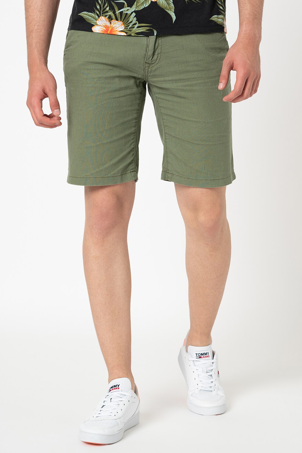 BLEND, Pantaloni scurti chino din amestec de in, Verde feriga