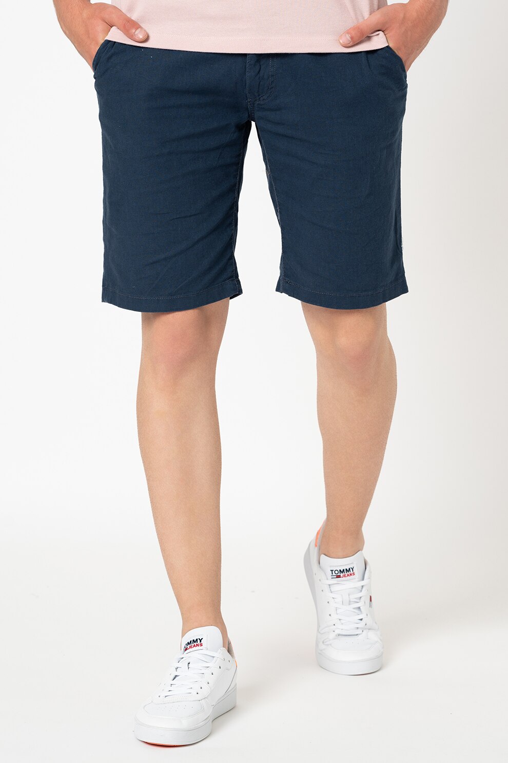 BLEND, Pantaloni scurti chino din amestec de in, Bleumarin