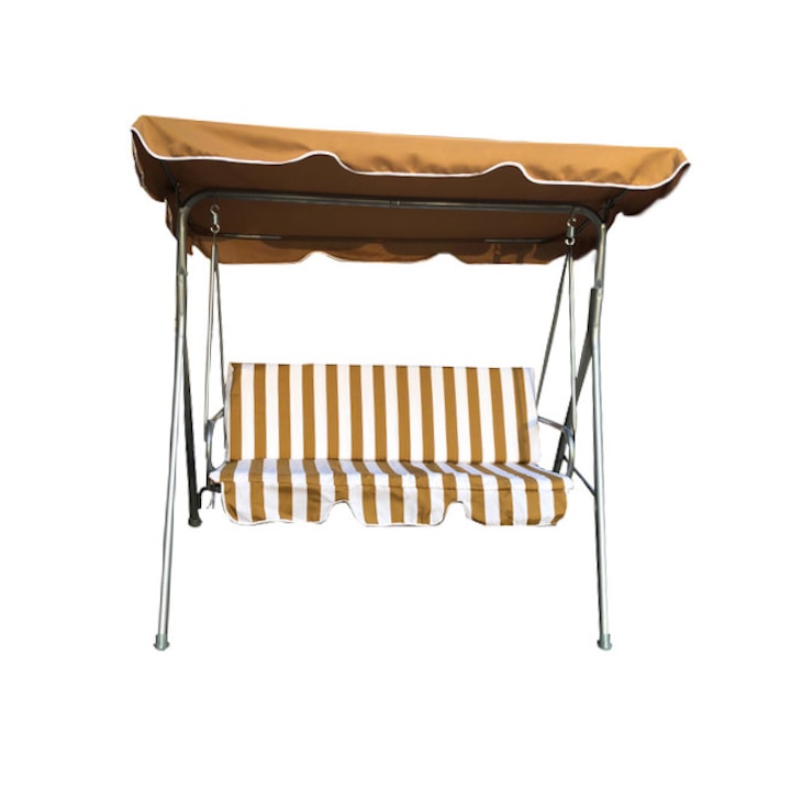 3-местен люлеещ се стол Sidef, електростатично боядисана стоманена рамка, водоустойчив плат, поддържано тегло 220 кг, кафяво/бяло