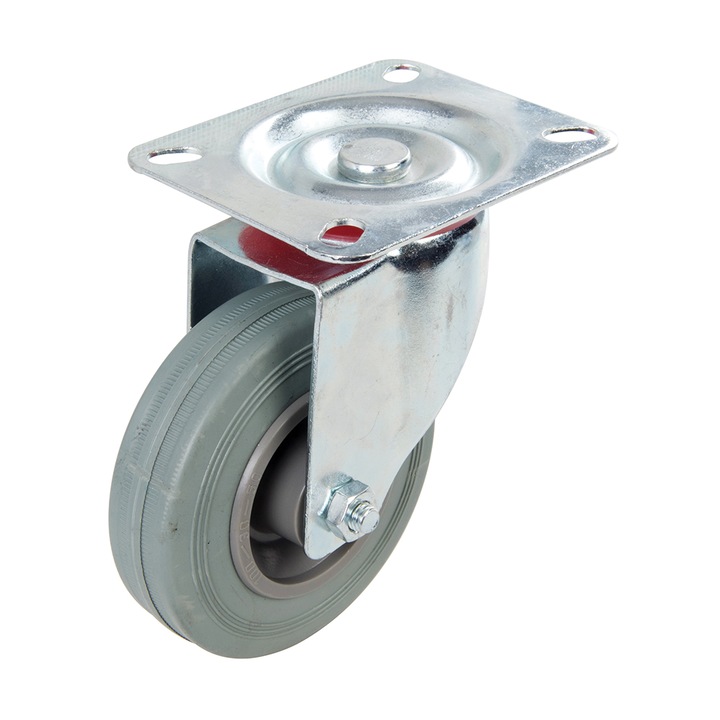 Roata pivotanta aplicabila, suprafata cauciucata, 100mm, grautate suportata 70Kg, Fixman