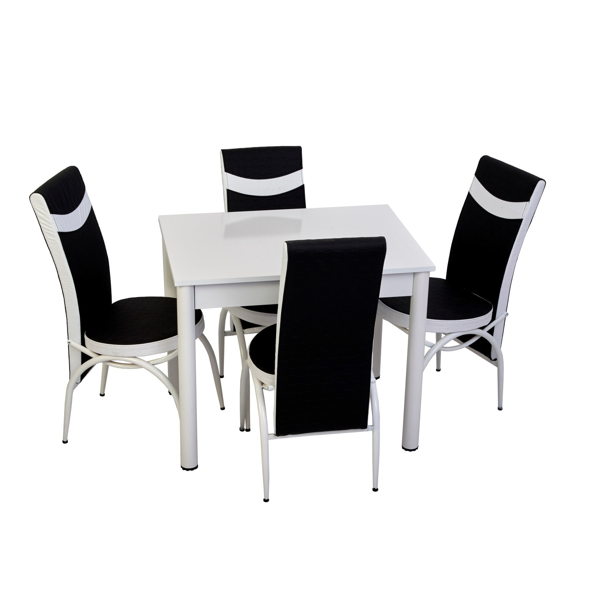 Set masa fixa Bronze Deco ALB 66x90 cu 4 scaune culoare negru cu alb , metal alb