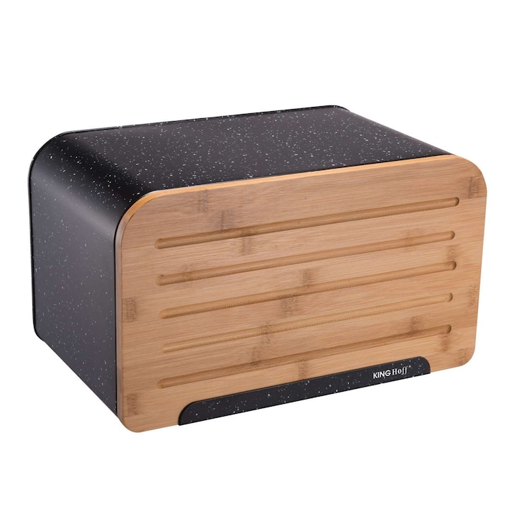 Кутия за хляб с дъска за рязане Kinghoff KH 1245, 35 х 21.5 х 21 см, Метал, Черен