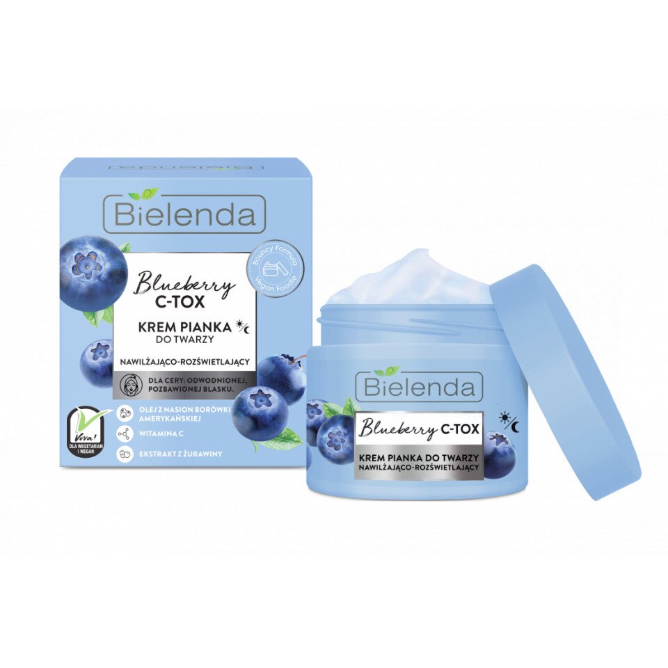 Crema Tip Spuma Hidratanta cu Efect de Iluminare BLUEBERRY C-TOX, Bielenda, 40g
