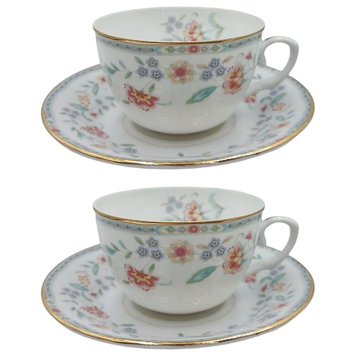 Set 2 cesti & farfurii Dorothy 180ml, Portelan fin, Multicolor