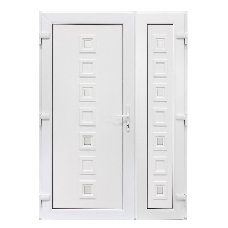 Usa Intrare PVC Lola dubla, 5 camere izolare, 1400x2050 mm, deschidere stanga privit din interior, alb interior/nuc exterior