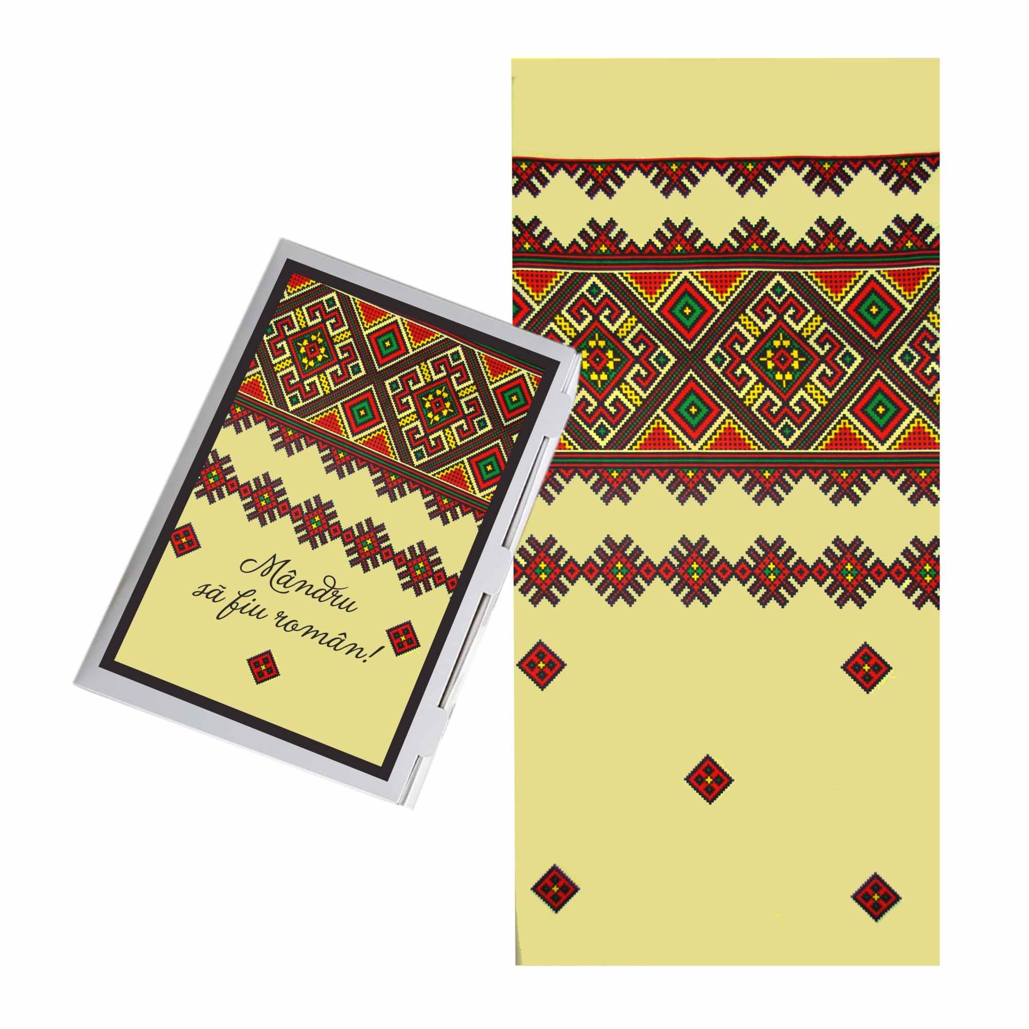 Fata de masa bumbac color cu motiv traditional romanesc, dimensiune:150 x 240 cm