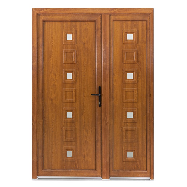 Usa exterior dubla PVC LOLA, profil Klass, 1400x2050 mm, deschidere dreapta, alb stejar auriu