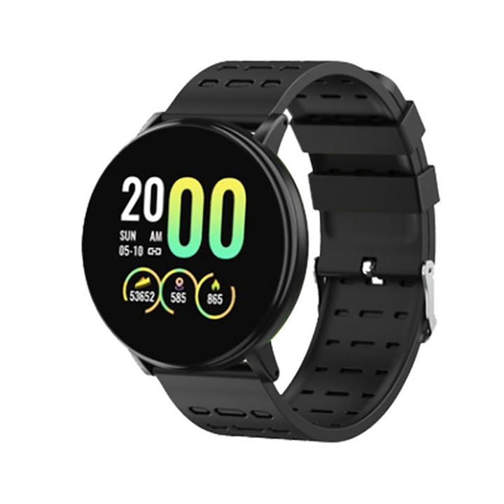 Smartwatch Techstar® 119 черен, Bluetooth, 1,3 инча IPS, пулсов мониторинг, напрежение. Оксигенация, заседналост