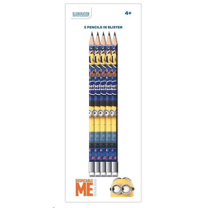 Set 5 creioane HB cu guma de sters Minions Multicolor