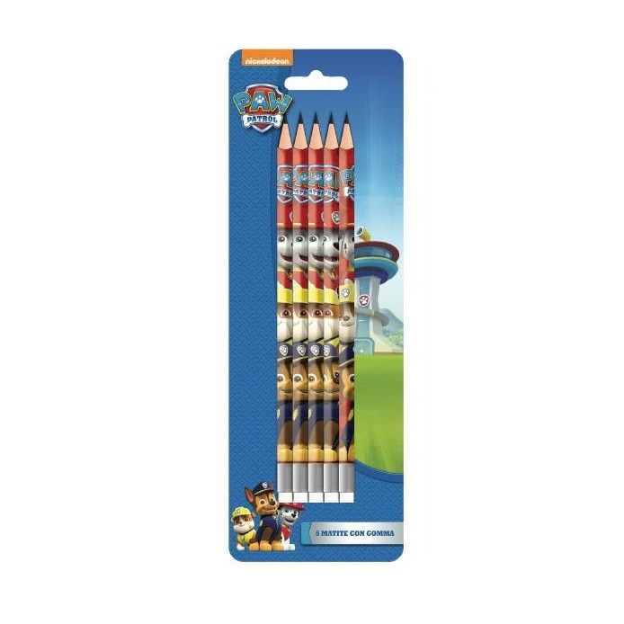 Set 5 creioane HB cu guma de sters Paw Patrol Multicolor