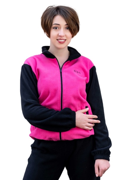 Hanorac polar, cu fermoar si logo brodat, Roz/Negru