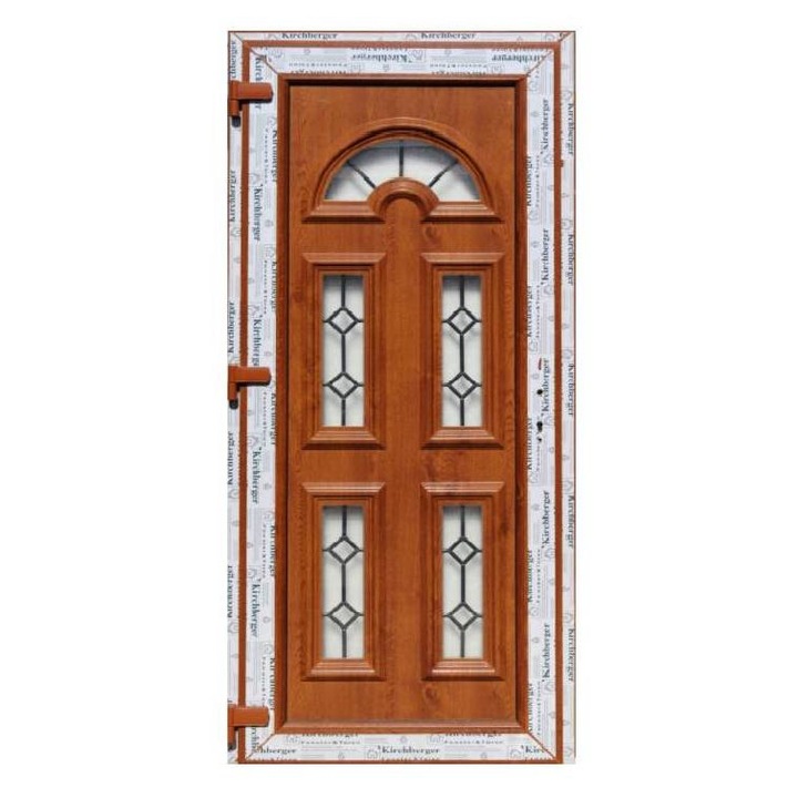 Usa de intrare (interior/exterior), Termopan/PVC, 6 camere, Kira Big (inseratii black) culoare Stejar Auriu, dimensiune 110X210