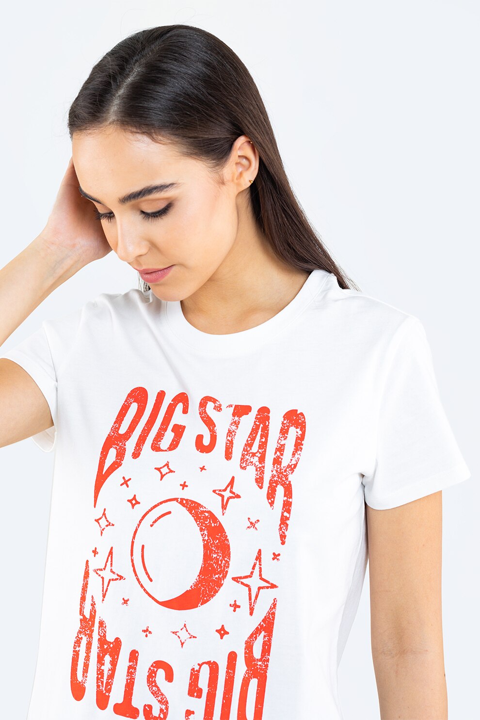 Big Star, Tricou din bumbac cu imprimeu, Alb