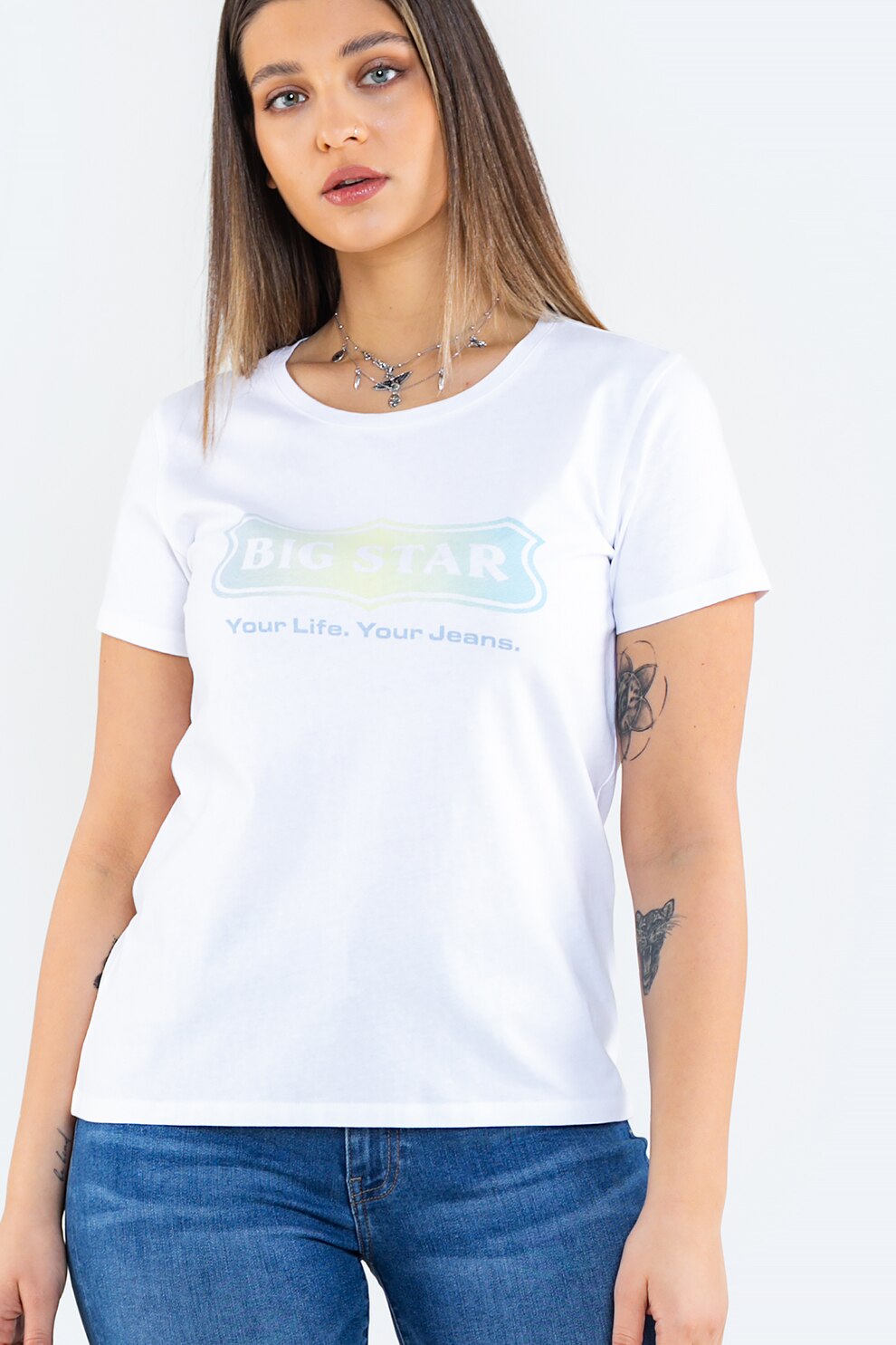 Big Star, Tricou din bumbac cu imprimeu logo, Alb, M