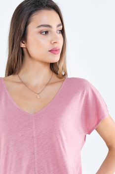 Big Star, Tricou din amestec de in cu decolteu in V, Roz, S Big Star, Tricou din amestec de in cu decolteu in V, Roz, S