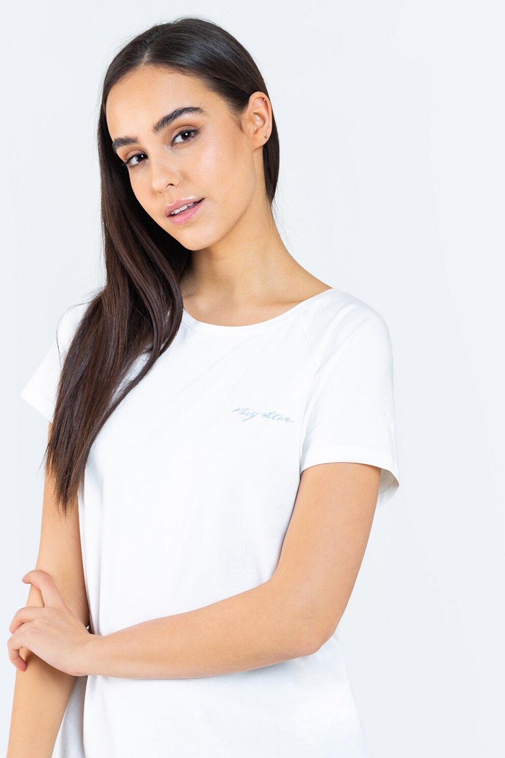 Big Star, Tricou cu broderie logo discreta, Alb