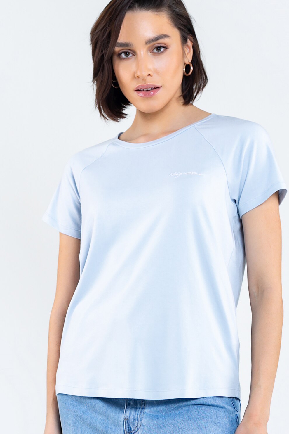 Big Star, Tricou cu broderie logo discreta, Albastru pastel