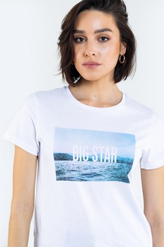 Big Star, Tricou din bumbac cu imprimeu grafic si logo, Alb Big Star, Tricou din bumbac cu imprimeu grafic si logo, Alb
