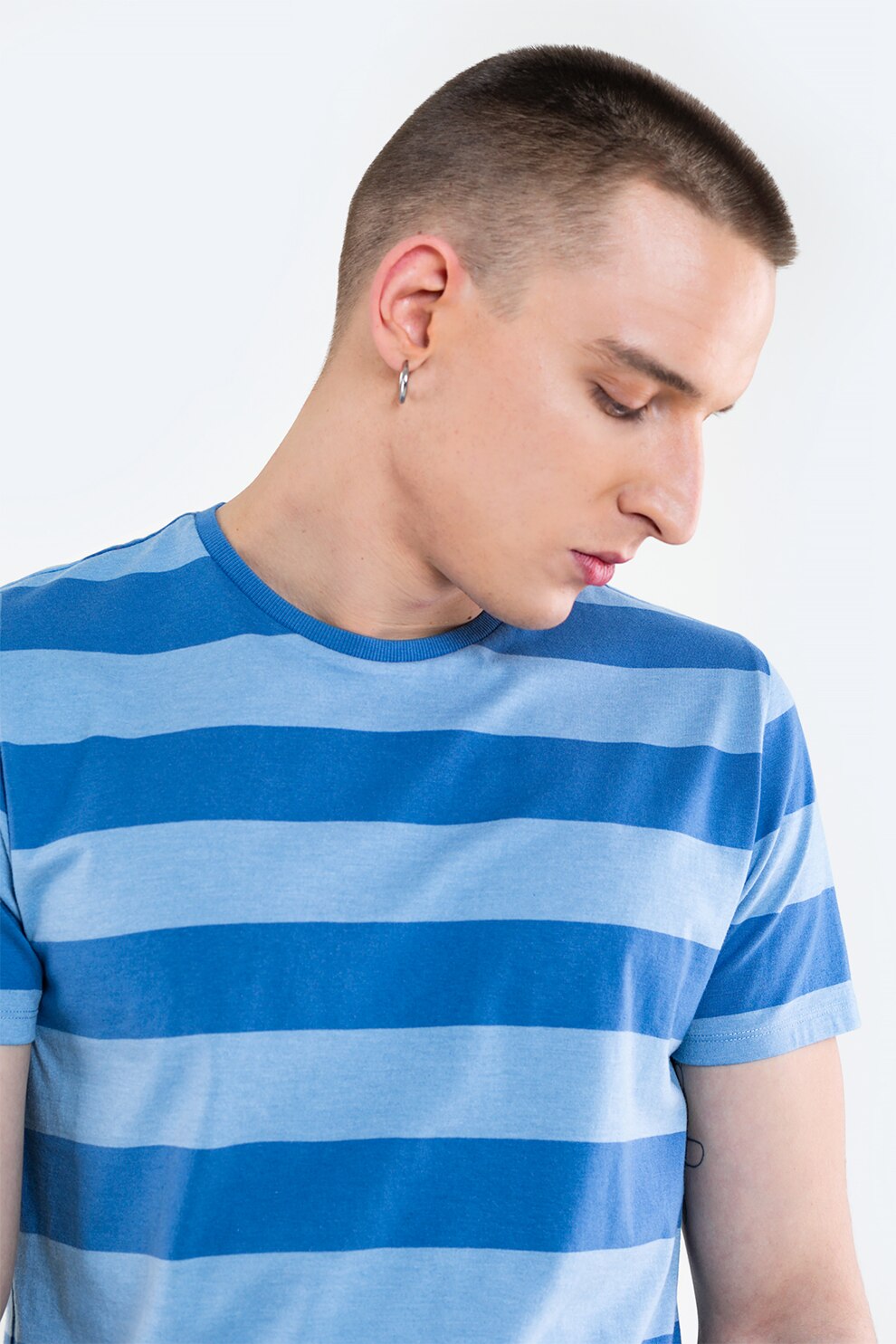 Big Star, Tricou cu decolteu la baza gatului si dungi, Albastru