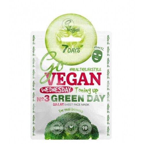 Masca de fata GoVEGAN Wednesday Green Day, 7DAYS, Tip servetel, Hidratanta, Tonifianta, 25 g
