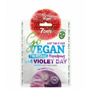 Masca servetel pentru fata GoVEGAN Thursday Violet Day, 7Days, Efect calmant, Efect de hranire, 25 g Masca servetel pentru fata GoVEGAN Thursday Violet Day, 7Days, Efect calmant, Efect de hranire, 25 g