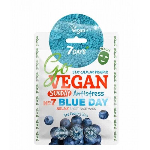 Masca servetel pentru fata GoVEGAN Sunday Blue Day, 7Days, Efect de curatare, 25 g