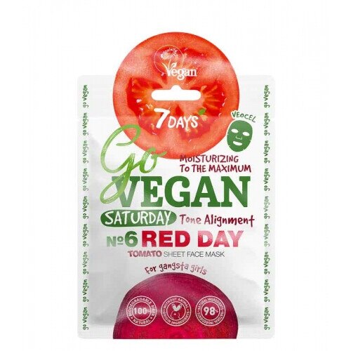 Masca servetel pentru fata GoVEGAN Saturday Red Day, 7DAYS, Uniformizarea tenului, 25 g