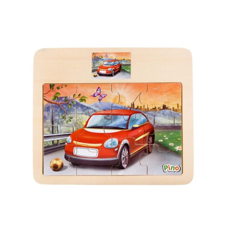 Puzzle din lemn, Pino, Automobil, 12 piese