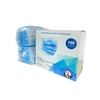 Set de 100 de masti medicale in 3 straturi/3 pliuri cu elastic oval clasa 1 tip IIR Set de 100 de masti medicale in 3 straturi/3 pliuri cu elastic oval clasa 1 tip IIR