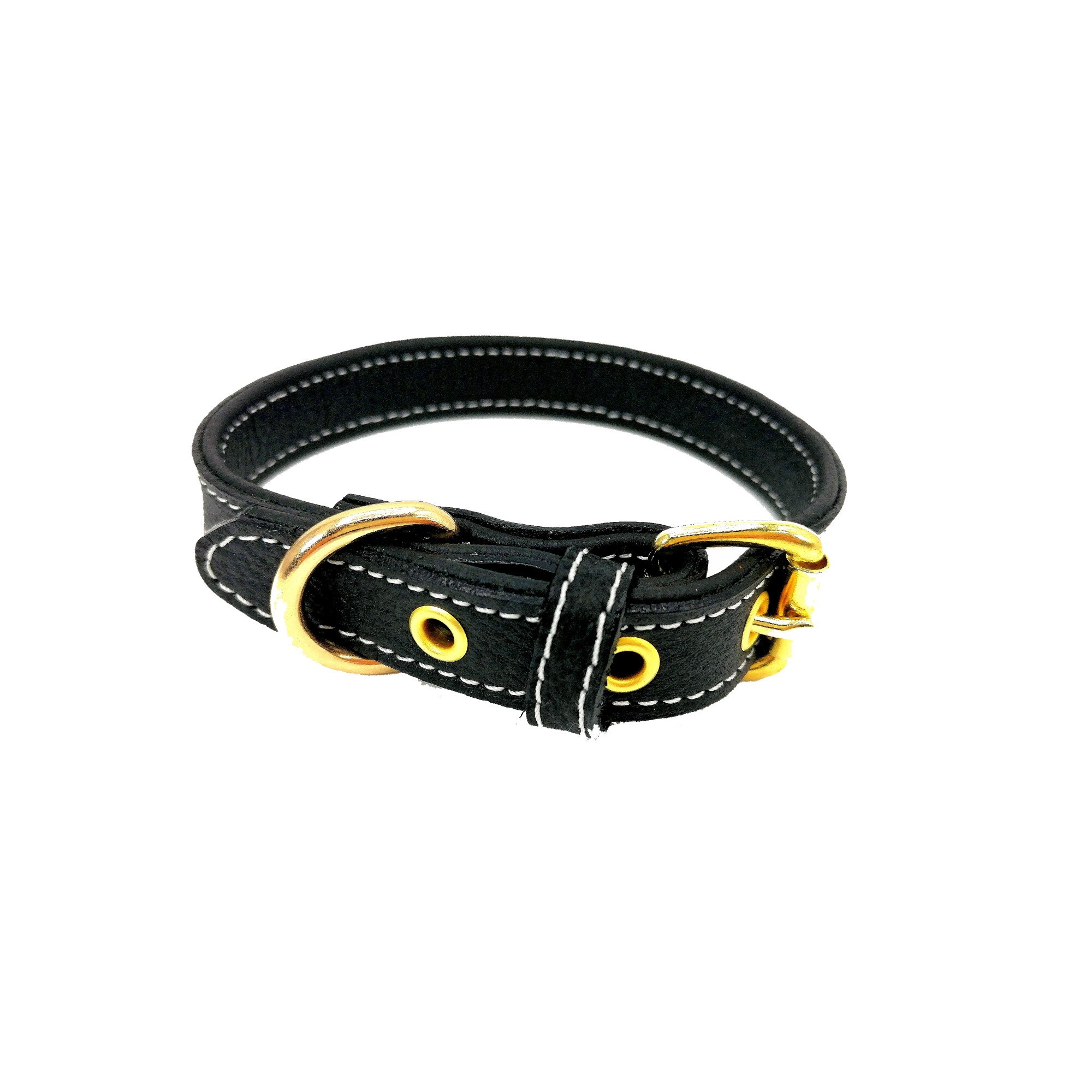 Zgarda Monserra din piele naturala neagra bizon 22 mm x 50 cm , cu accesorii gold