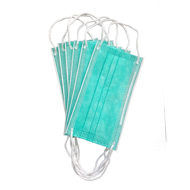 Set 50 Masti medicale faciale, de unica folosinta, nesterile, tip II, verde/alb
