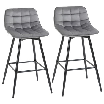 Set 2 Scaune de Bar HOMCOM Captusite Stil Nordic Catifea, Gri Set 2 Scaune de Bar HOMCOM Captusite Stil Nordic Catifea, Gri