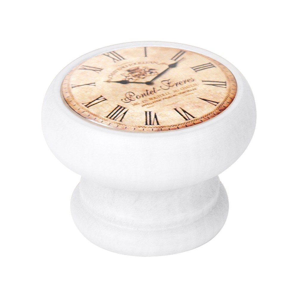 Buton pentru mobila, Clock5 450BL24, finisaj alb, D40 mm