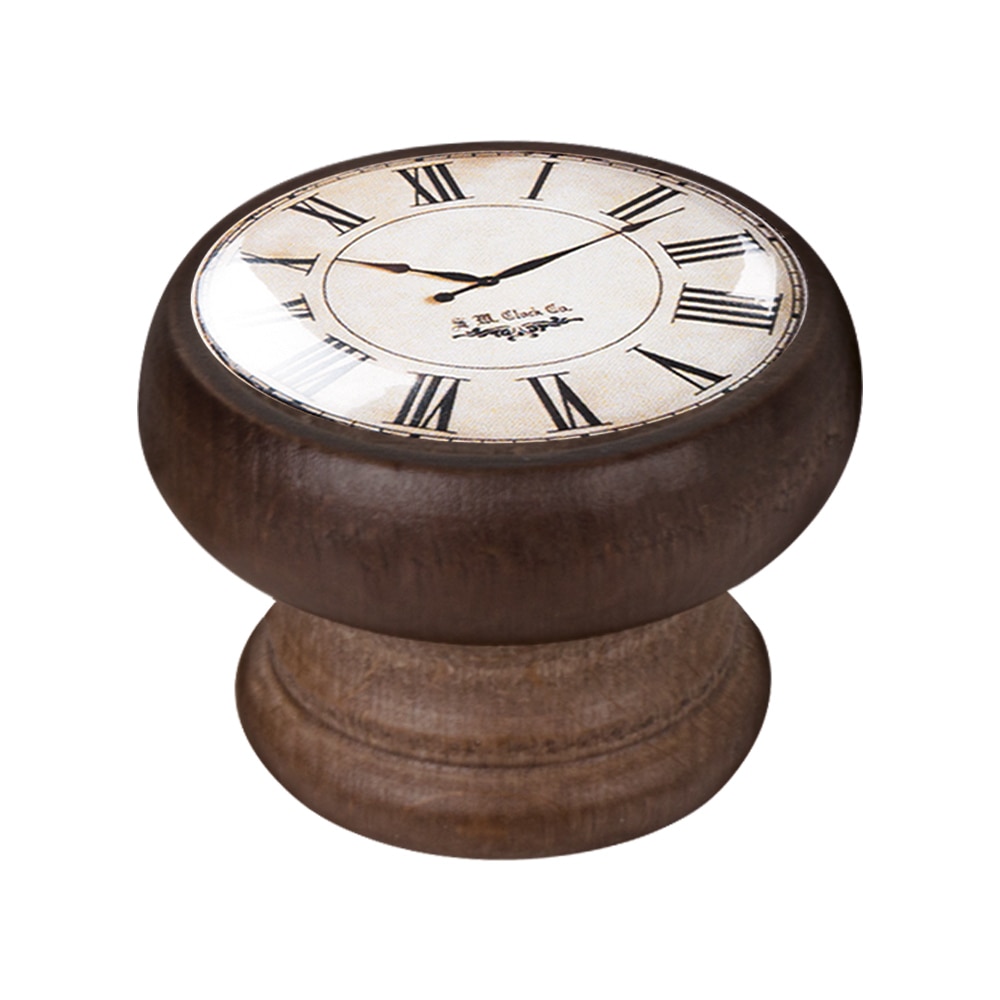 Buton pentru mobila, White Clock 450NG02, finisaj nuc, D40 mm