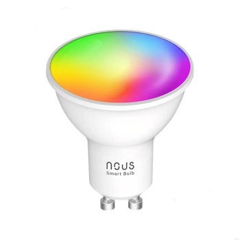 Bec LED RGBW inteligent Nous P8, Wi-Fi, GU10, 4.5W, 350 lm, lumina alba si colorata, control vocal, compatibil Google Assistant, amazon alexa Bec LED RGBW inteligent Nous P8, Wi-Fi, GU10, 4.5W, 350 lm, lumina alba si colorata, control vocal, compatibil Google Assistant, amazon alexa